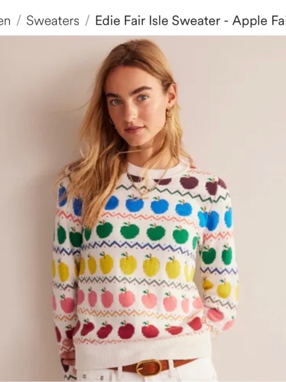 Boden Fair Isle Apple Sweater, Size Small